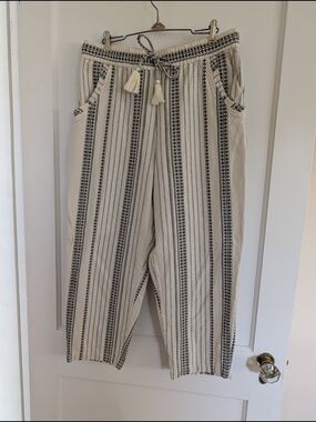 Anthropologie Cream & Black Striped Drawstring Chinos